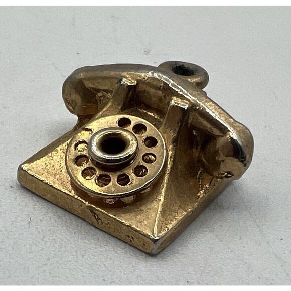 Vtg Rotary Dial Desk Telephone Bracelet Necklace Pendant Gold Charm Gold Tone - Picture 1 of 4